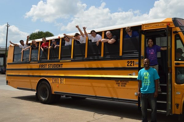 A bright yellow school bus labeled 